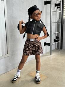 SHEIN NovaGlow Young Girl Young Girl Woven Loose Leopard Print Casual Shorts, Summer Clothes, Mommy And Me Matching Outfits (2 Pieces Sold Separately) Leopard Shortscheetah Shortsleopard Print Shortsshort Streetweargirls Leopard Print