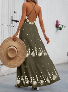 Breezaya Váy dài in hoa hai dây dáng dài cho nữ, phong cách Hawaii cho trang phục đi biển mùa hè - Nhiều màu - Xem 2