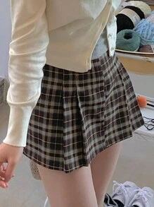 DAZY 女士格子A字迷你裙秋季半身裙 - 咖啡棕 - 查看 1