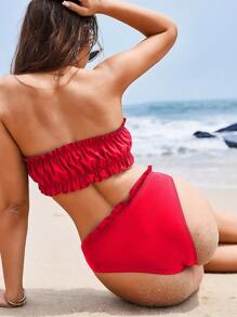 SHEIN Swim Conjunto de bikini de bandeau y Bottom con volantes de unicolor para verano