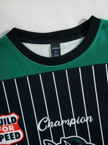 ROMWE MEN Street Life Herren Streetwear Basketball Trikot Langarm T-Shirt, glänzendes Gewebe - Grün - Übersicht 3