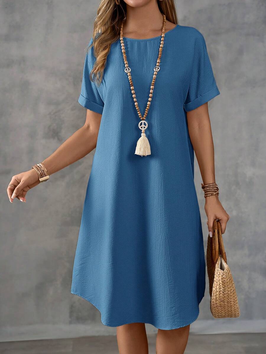 EMERY ROSE 女士纯色圆领短袖休闲连衣裙