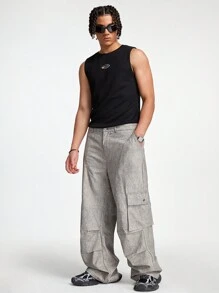 Manfinity VCAY Men's Loose Woven Wide Leg Pants Suitable For Summer Cargo Going Out,Y2k Pants - Grey - View 5