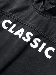 Chillumni 男士休闲字母印花连帽牛仔夹克，春秋 - 黑色 - 查看 4