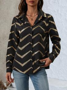 EMERY ROSE Ladies' Colorblock Minimalist Casual Button Down Long Sleeve Shirt - Multicolor - View 3