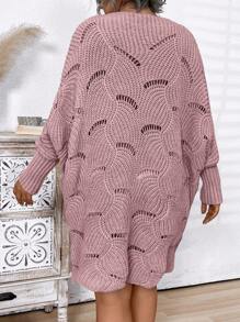 Plus Size Women's Solid Color Simple Daily Hollow-Out Long Sleeve Sweater