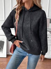 SHEIN LUNE Women Casual Snowflake Printed Hoodie Sweatshirt