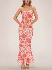 Forever 21 Bộ váy và váy dài quây bodycon màu đỏ cho kỳ nghỉ - Màu be - Xem 1