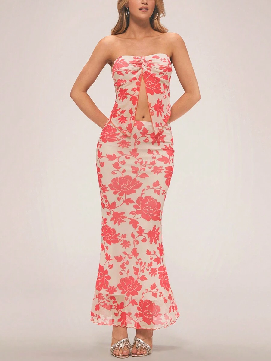 Forever 21 Bộ váy và váy dài quây bodycon màu đỏ cho kỳ nghỉ - Màu be - Xem 1