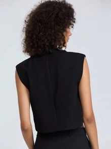 Front Button Fastening Sleeveless Casual Summer Tank Top Black - Black - View 2