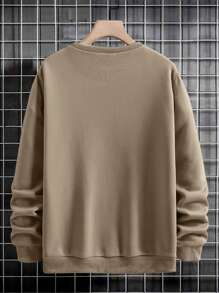 RueChic Men's Round Neck Sweatshirt With Hand Print Outline Design - Camel - View 2