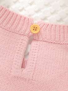 1 件装幼儿女童针织连衣裙，兔子嵌花设计，长袖保暖时尚休闲中长款毛衣裙 - 粉色 - 查看 4