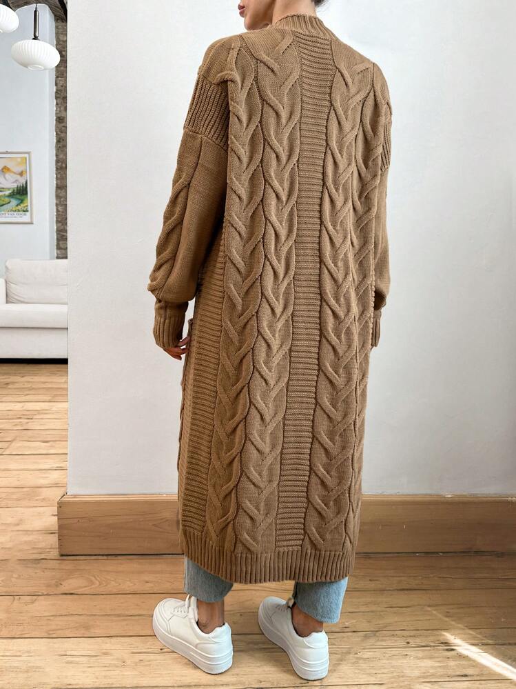 Cabel Pattern Thick Cardigan - Camel - View 2