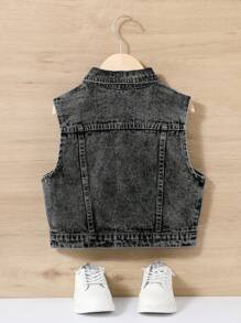 SHEIN Tween Girls' Summer Casual Washed Denim Vest