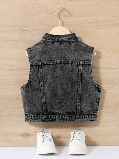 SHEIN Tween 女童夏季休闲洗水牛仔背心