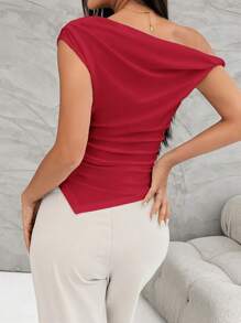 Firerie Women's Asymmetrical Shoulder Ruched Asymmetrical Hem Summer T-Shirt