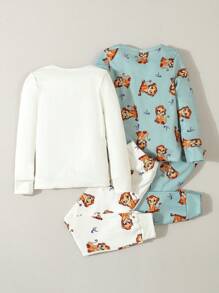 Conjunto de pijama com 2 peças de blusa de manga comprida e calça comprida estampada de leão para menino