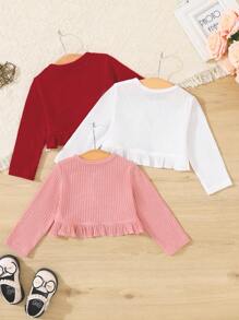 3pcs/Set Baby Girls' Ruffle Trim Long Sleeve Lightweight Jacket, Spring Autumn Chic Outfits For Autumn/Winter - Multicolor - View 2