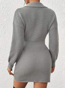 Calvaya Vestido de suéter de punto de manga larga minimalista liso para mujer