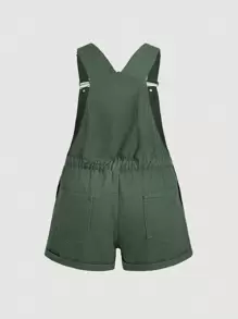 SHEIN MOD Quần short yếm denim cỡ lớn thông thường, cotton màu xanh quân đội - xanh quân đội - Xem 2