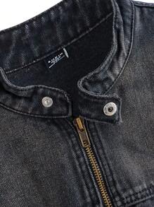 Chillumni Jaket Motor Denim Hitam Model Longgar dengan Efek Usang untuk Pria Ukuran Besar - Hitam - View 4