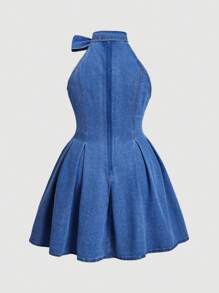 SHEIN MOD 大码女式蓝色牛仔无袖 A 字裙、秋季女装、秋季女装、早午餐女装、秋季连衣裙、工作女装、返校节连衣裙、秋季女装、商务休闲女装、蝴蝶结连衣裙、修身连衣裙、女校服、蓝色女装连衣裙