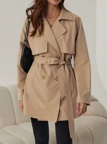 Firerie Women Khaki Long Sleeve Trench Coat - Khaki - View 1