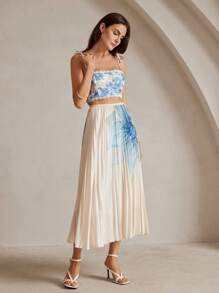 Anewsta 女士优雅浪漫蓝色蕾丝边修身吊带背心 - 藍色 - 查看 7