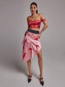 SHEINNeu Women Printed Pleated A-Line Wrap Skirt,Tween Girl Clothes,Graphic - Multicolor - View 3