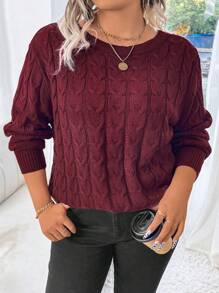 Calvaya Plus Size Women's Solid Color Simple Everyday Pullover Sweater With Back Ribbon Tie