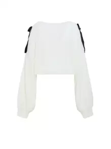 DAZY Women's Casual Bowknot Lantern Sleeve Sweater, Spring & Autumn,Long Sleeve Tops - White - View 7