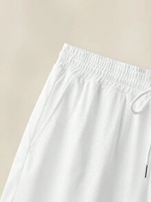 Manfinity VCAY Pantalones cortos deportivos con estampado digital de letras falso de 2 piezas para hombres, de vuelta a la escuela
