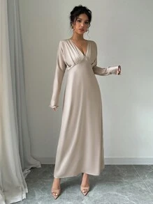 Elenzga Vestido de manga tipo murciélago de unicolor elegante para mujer en primavera y otoño