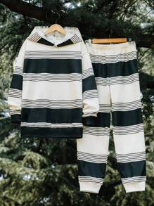 SHEIN 2 stuks/set casual losse warme hoodie en joggingbroek voor tienerjongens, gamerprint, thermisch gevoerd, geschikt voor herfst/winter, school, buiten, sport