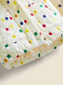 SHEIN Tween Girls Casual Quilted Padded Coat With Plaid & Houndstooth Patterns, Suitable For Fall/Winter - Beige - View 7