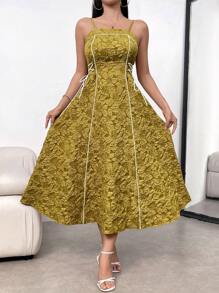 Modelyn Women's Spaghetti Strap Backless Side Tie Delicate Elegant Dress Long Evening Dresses - Green - View 3