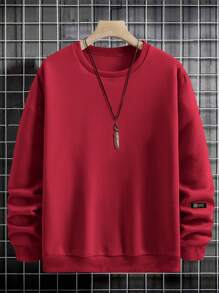 RueChic Men Solid Drop Shoulder Thermal Lined Sweatshirt - Red - View 3