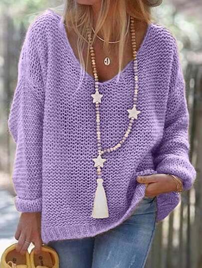 EMERY ROSE 大码纯色 V 领休闲长袖套头毛衣，适合冬季