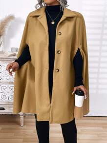 Plus Size Women's Solid Color Minimalist Everyday Cape Coat