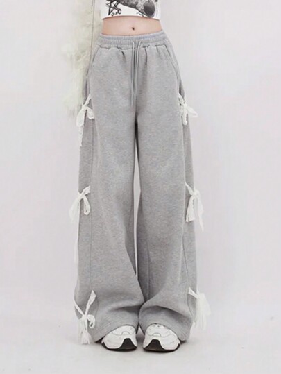 INAWLY 女士纯色蝴蝶结装饰休闲裤