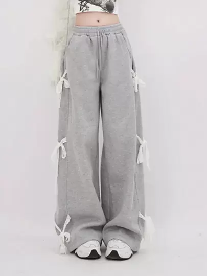 INAWLY 女士纯色蝴蝶结装饰休闲裤