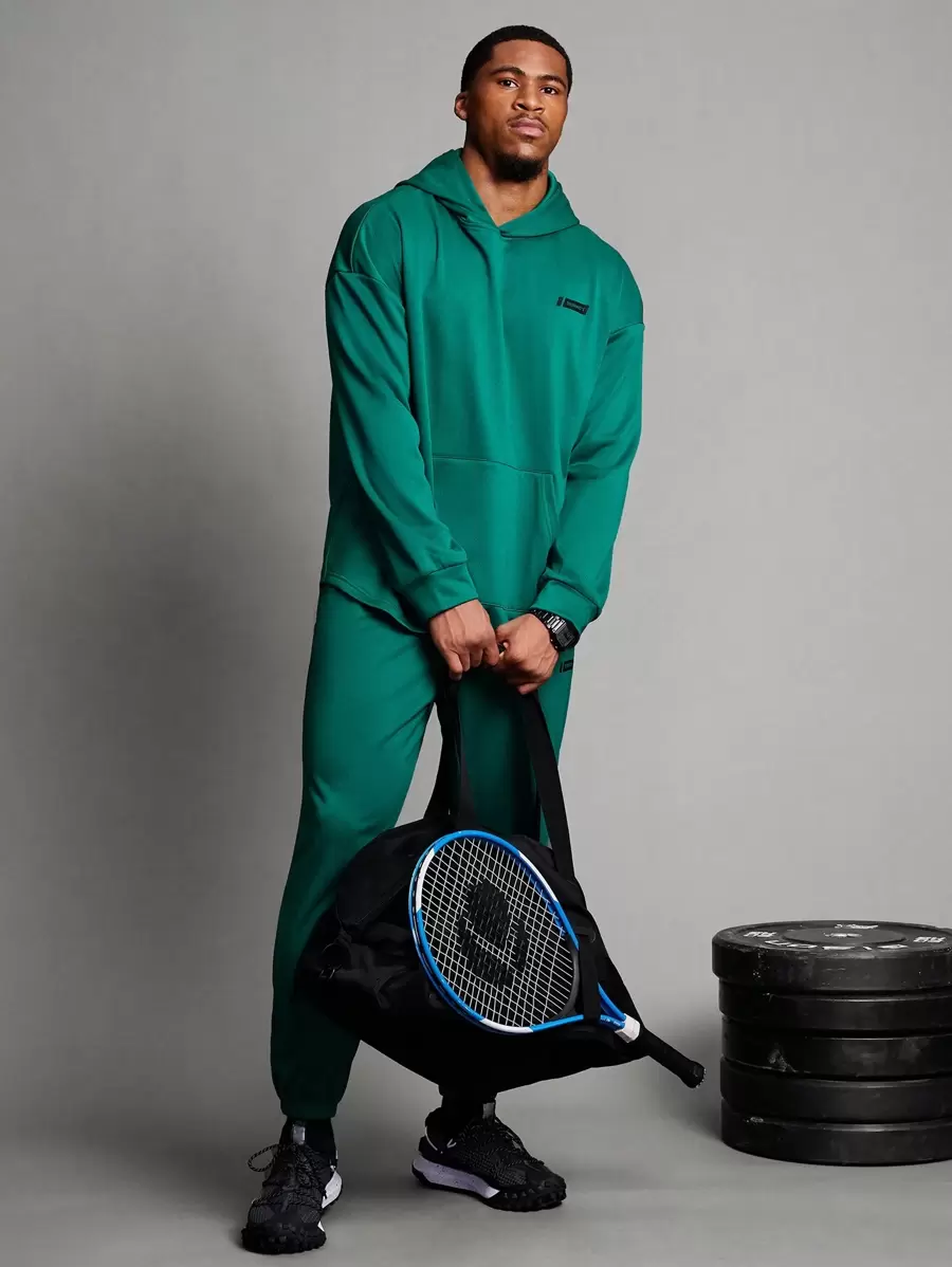 Coreblaze Boyfriend Style Men's Solid Color Minimalist Hoodie And Sweatpants Sports Suit Gym Set Workout Set - Dark Green - View 1