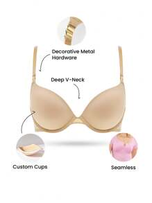 LUVLETTE 米色低胸聚拢 T 恤 基本款清爽舒适文胸