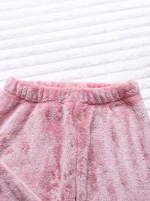 女童法兰绒卡通连帽长袖休闲两件套睡衣套装，冬季 - 粉色 - 查看 5