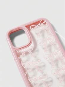 ROMWE Kawaii 1pc Pink Bow Decor Pearl Bracelet + Matching Pink Bow Phone Case, Compatible With IPhone 11/12/13/14/15 Pro Max - Pink - View 2