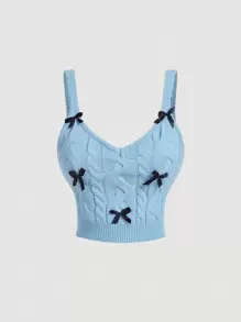 SHEIN MOD Women's Backless Vintage Floral Pattern Bowknot Knit Tank Top - Blue - View 1