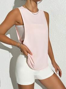 Sovereign Charm 字母图案插肩袖运动 T 恤健身上衣健身背心 - 粉色 - 查看 1