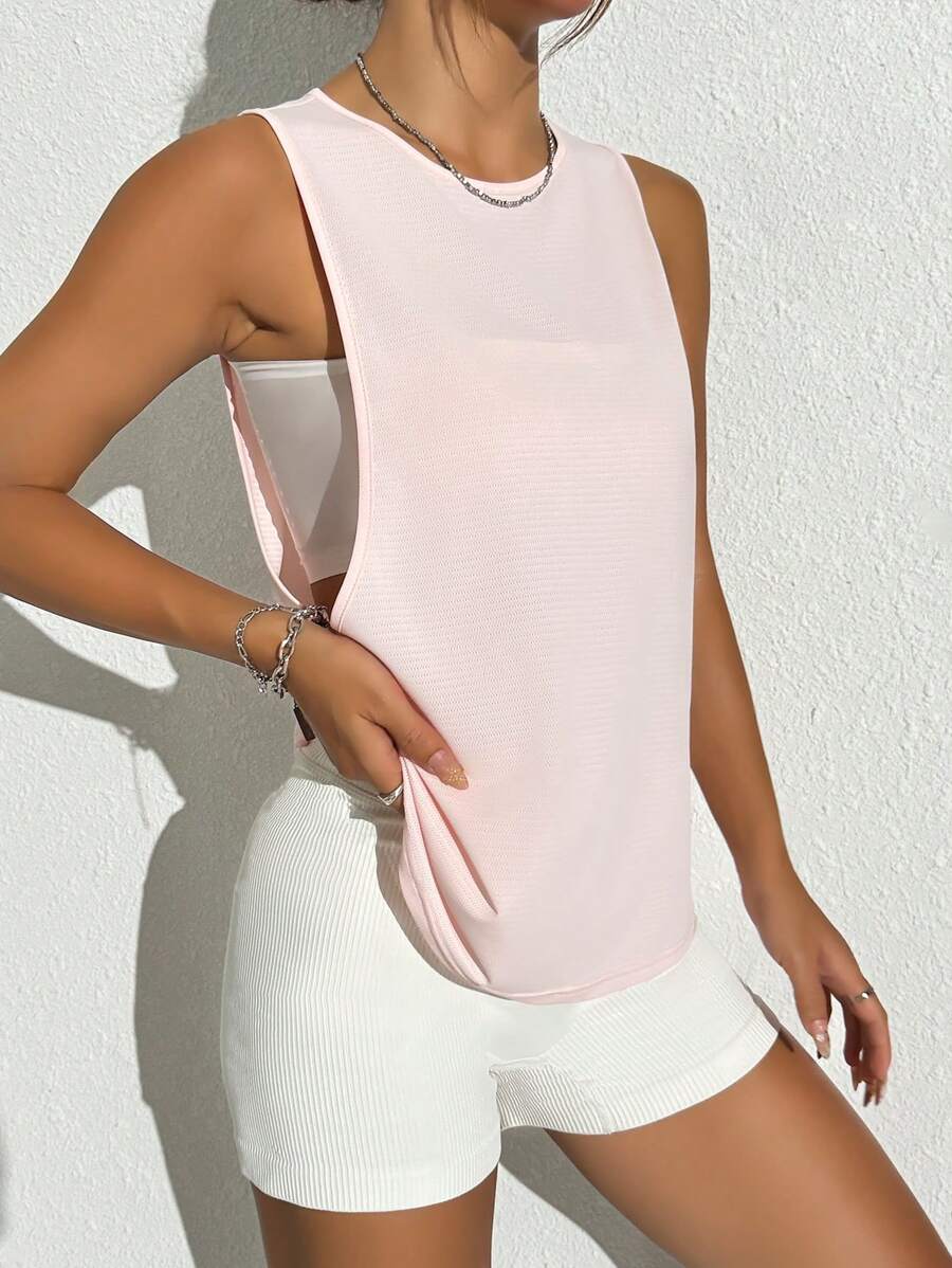 Sovereign Charm 字母图案插肩袖运动 T 恤健身上衣健身背心 - 粉色 - 查看 1