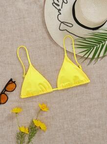 SHEIN Swim 适合夏季海滩的女士纯色黄色性感比基尼上衣 - 黃色 - 查看 1