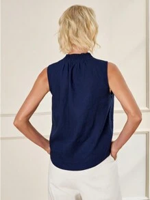 SHEIN LUNE Women's Summer Casual Solid Color Front Button Camisole Tank Top - Navy Blue - View 6